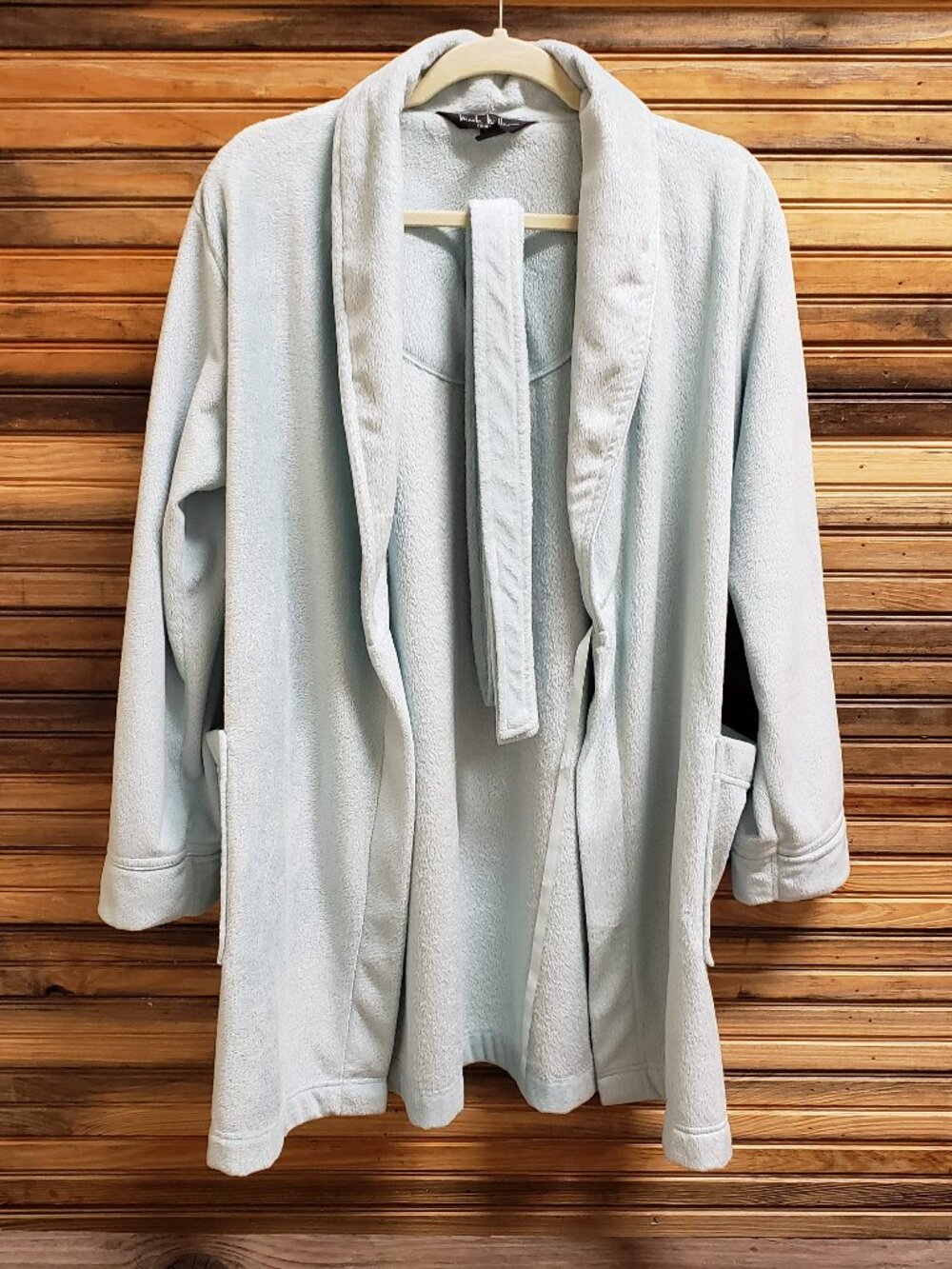Nicole Miller New York Soft Fleece Bath Robe Pastel Mint Green Belted w/ Pockets